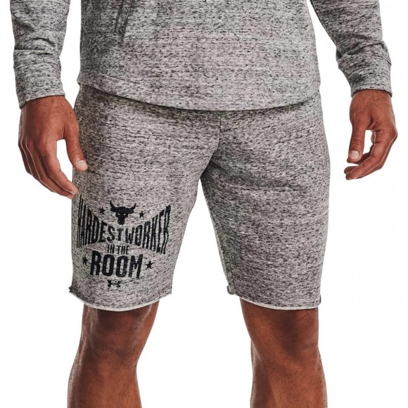 $60 UNDER ARMOUR PROJECT ROCK TERRY SHORTS MENS MEDIUM 1370459-112 ONYX WHT/BLK - Picture 1 of 5